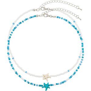 Bohemian Beaded Necklace for Women Layered Choker with Blue Starfish Pendant